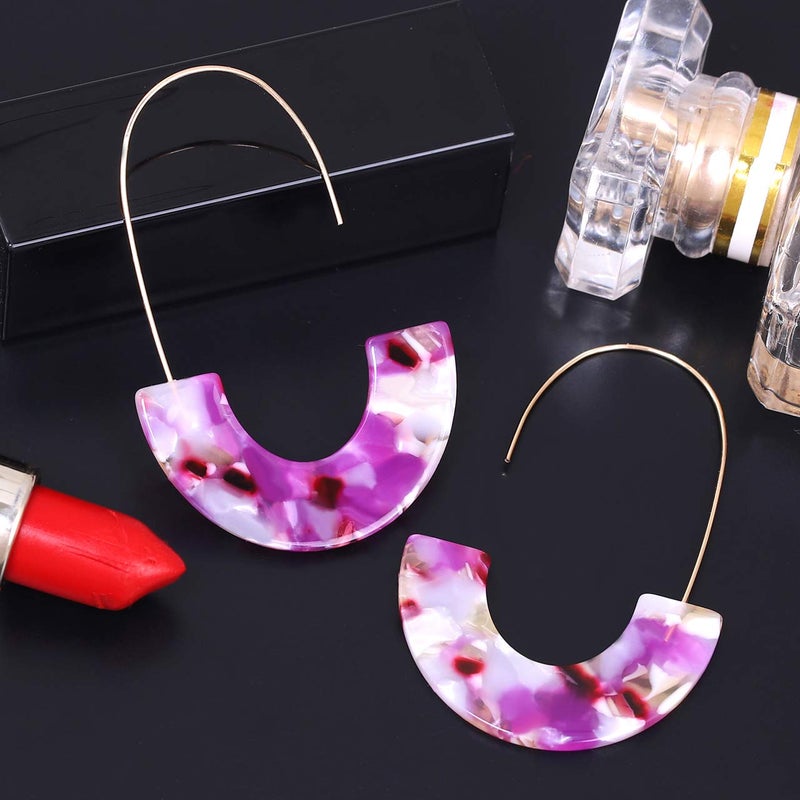 MOLOCH Acrylic Earrings Statement Tortoise Hoop Earrings Resin Wire Drop Dangle Earrings Fashion Jewelry For Women (pink) - Image 5
